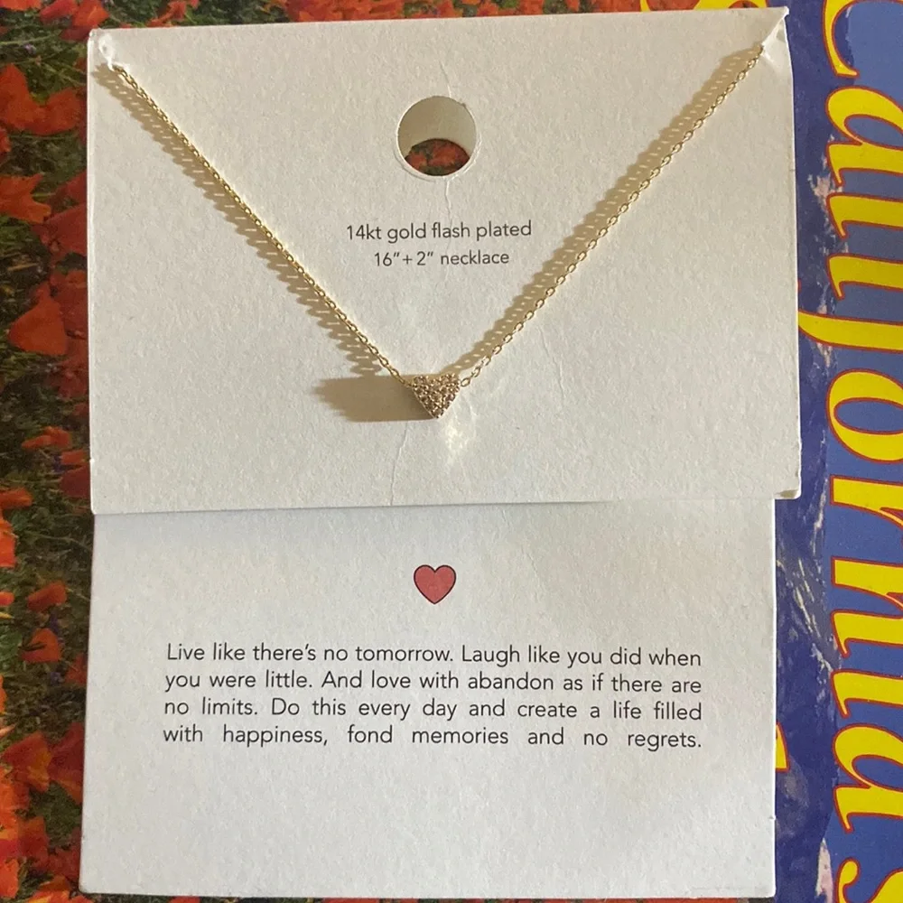 Sterling Silver Gold Dipped Cubic Zirconia Heart Chain Necklace NWT - Picture 6 of 8